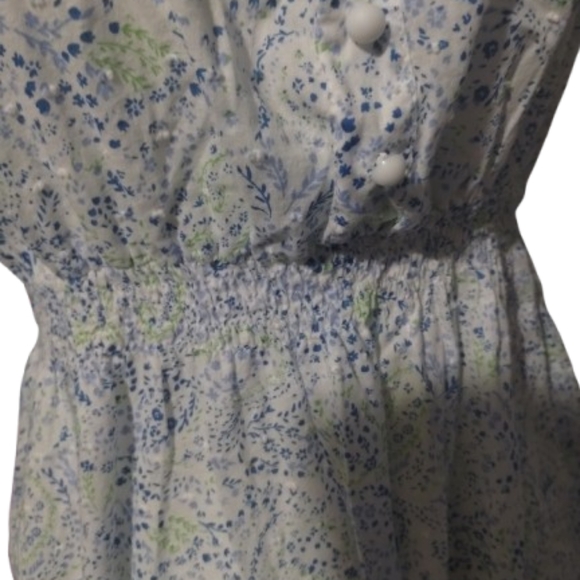 NWOT Romy Blue and White Floral Ruffle Blouse Gathered At Waste Size XL - Picture 5 of 10